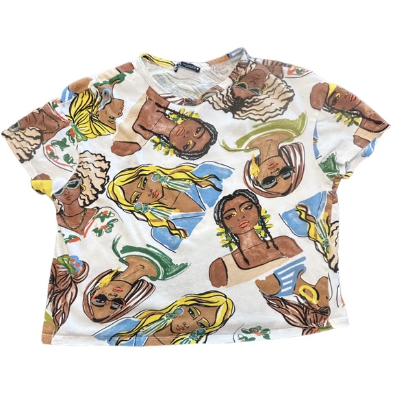 Zara faces pop art graphic boxy maximalist indie sleaze boho urban summery tee S - Picture 4 of 9